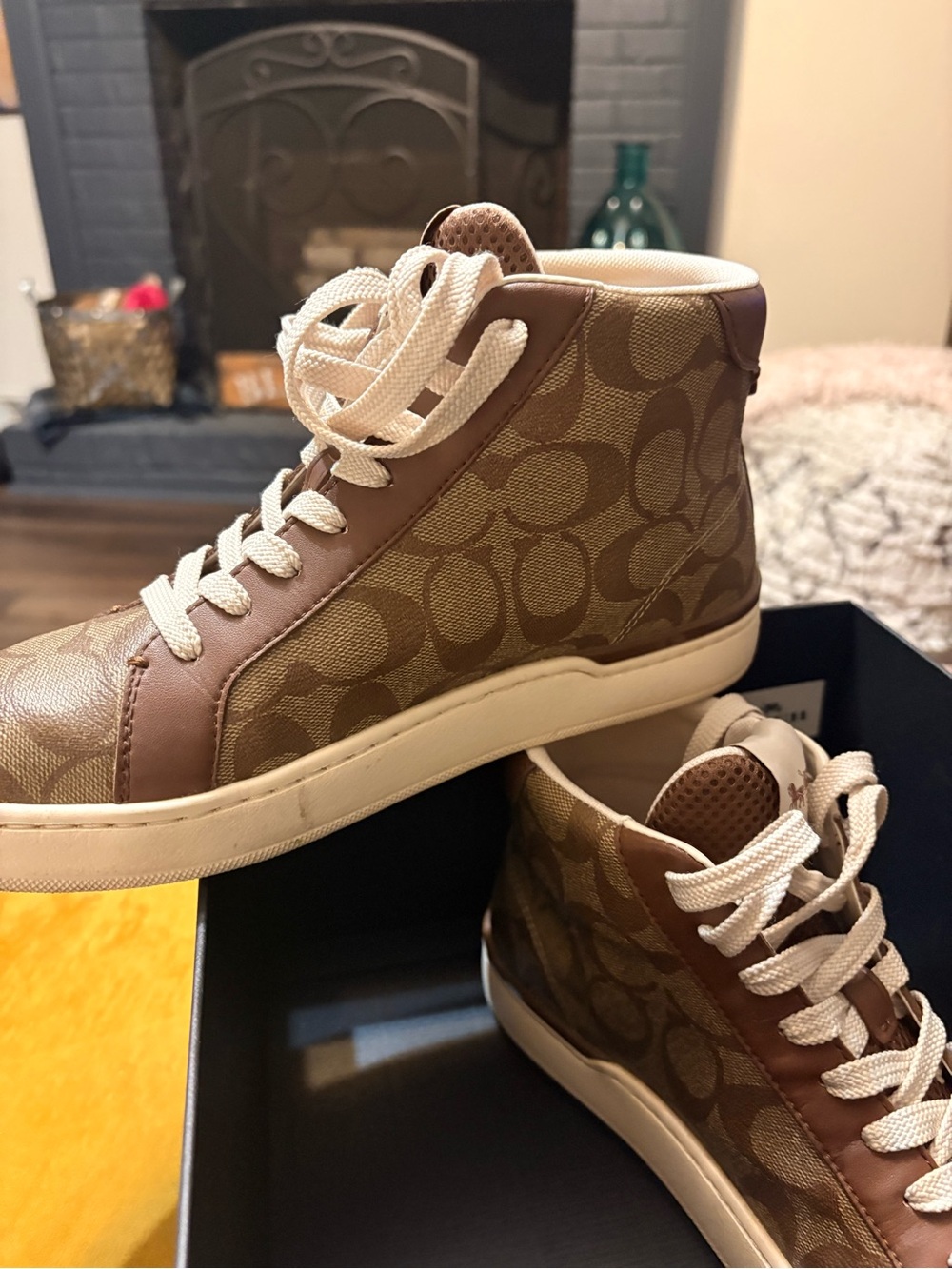 Coach Tan/Brown Signature High-Top Sneakers